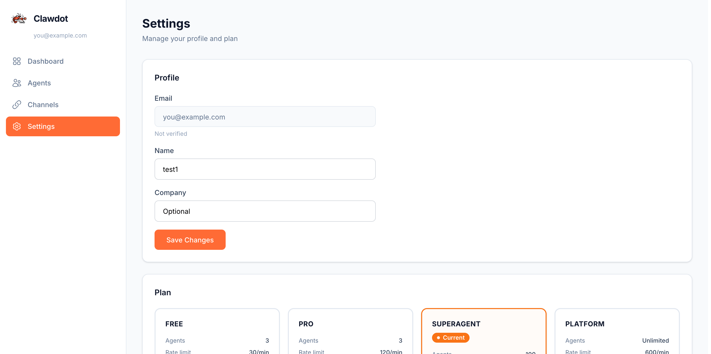 Settings Profile
