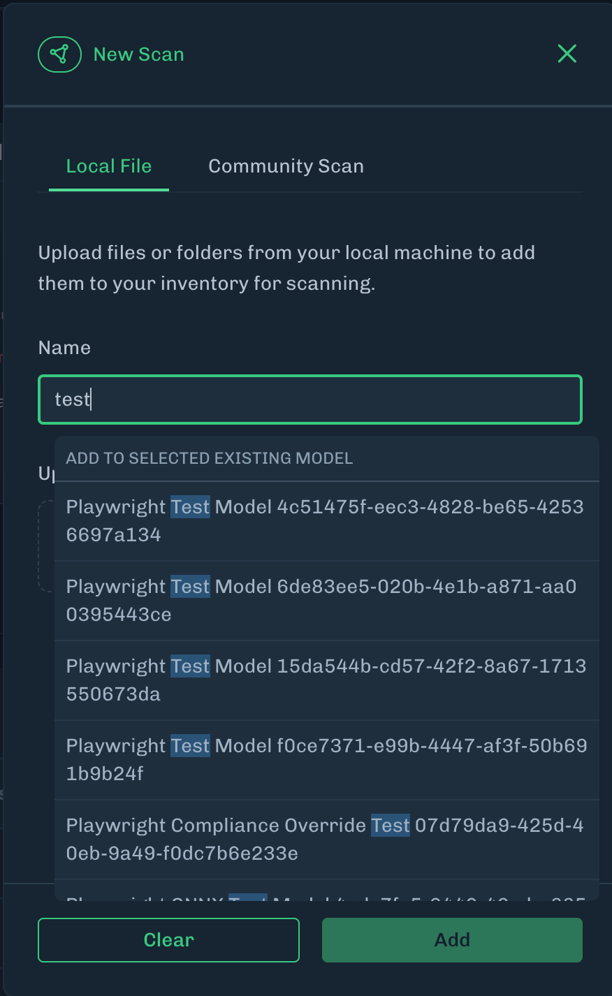 Add Existing Model Enter Model Name