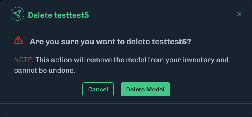 Confirm Delete Model Card