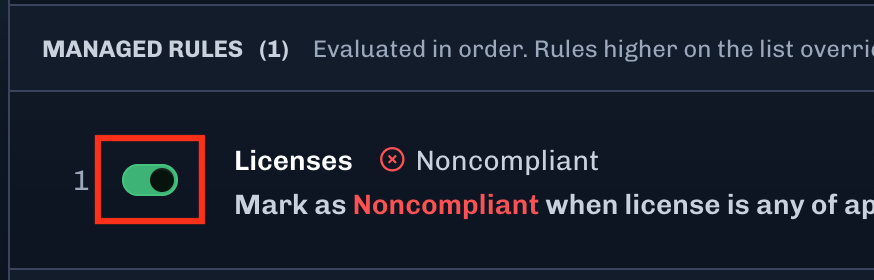 Enable or disable rules using the rule toggle