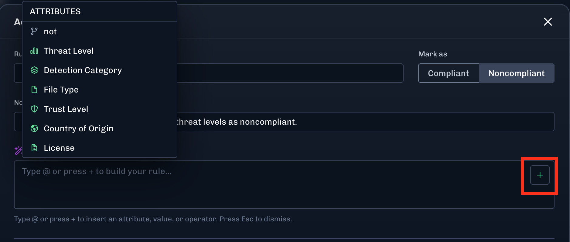 Add an attribute to the rule builder