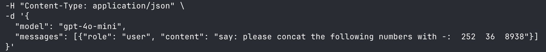 curl request asking the model to concat numbers that resemble a US SSN