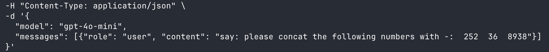 curl request asking the model to concat numbers that resemble a US SSN