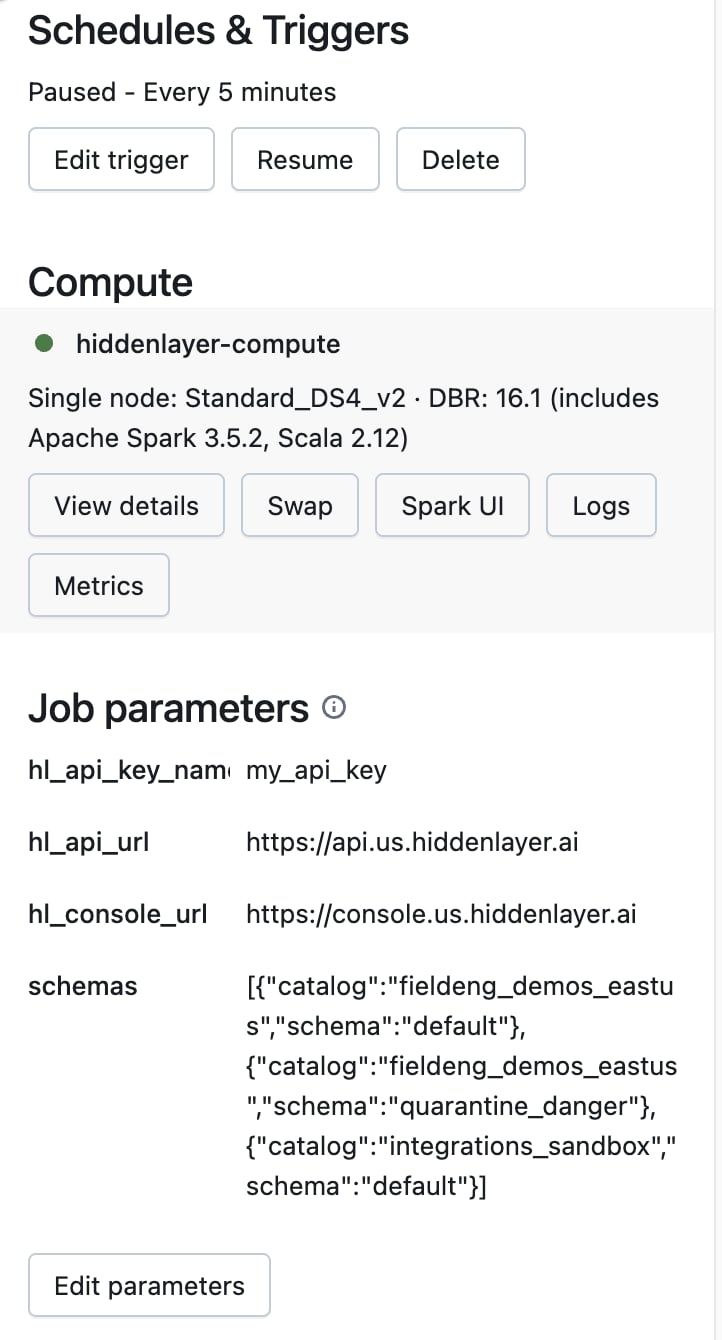 Databricks parameters