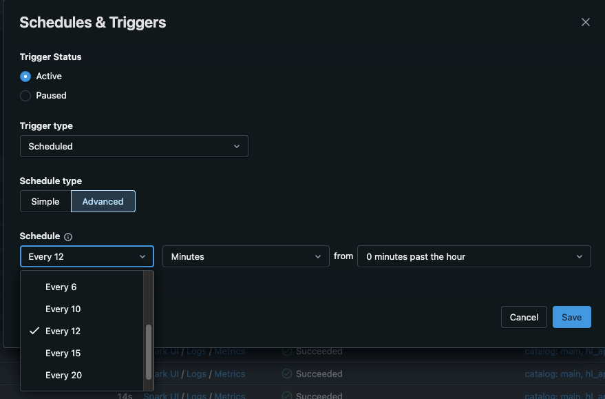 Databricks schedule trigger interval