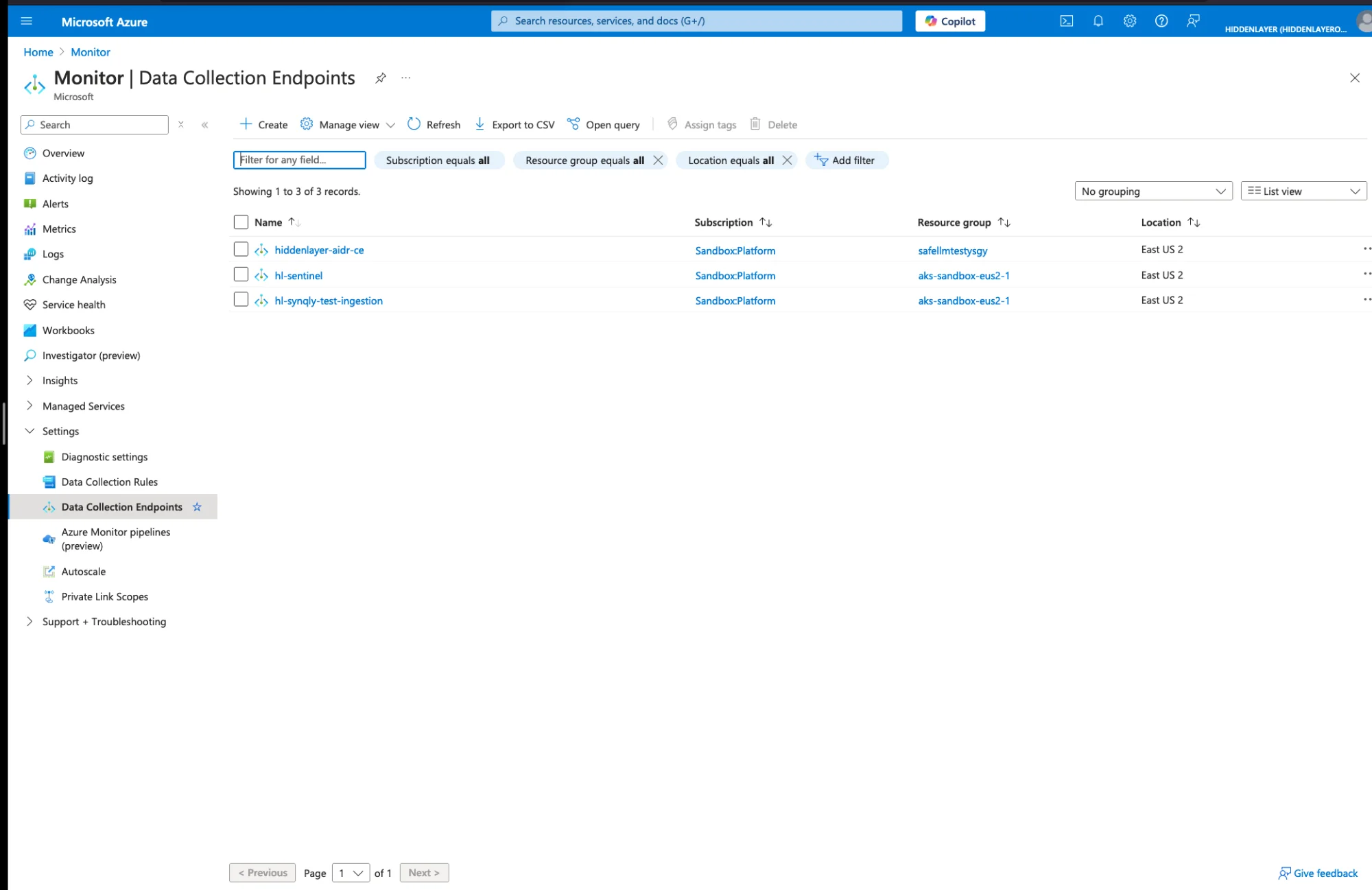 List Data Collection Endpoints