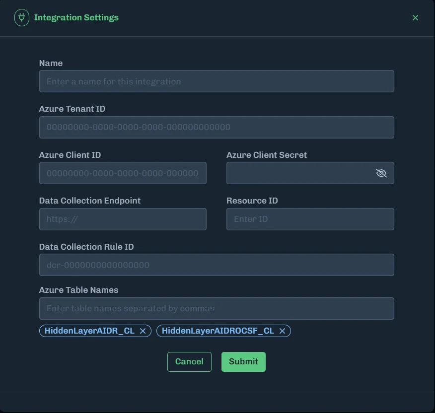 HiddenLayer Integration Settings
