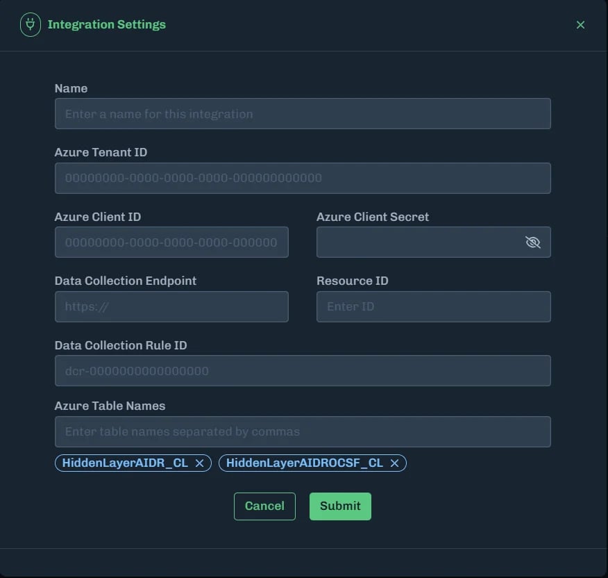 HiddenLayer Integration Settings