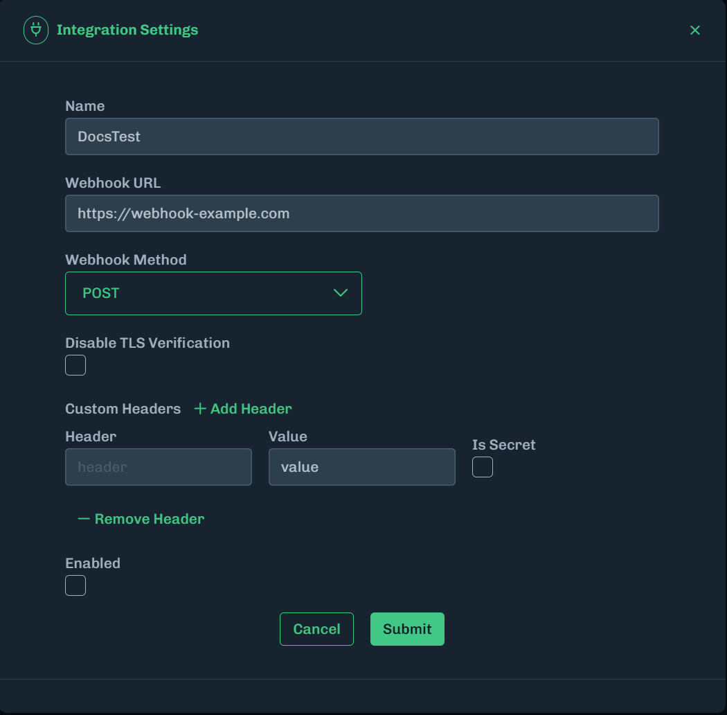 Webhook Header Values