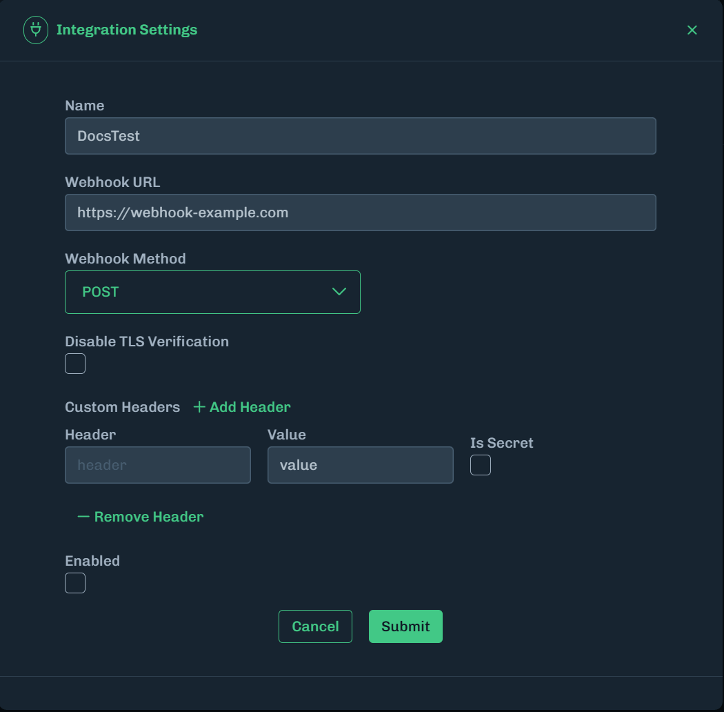 Webhook Header Values