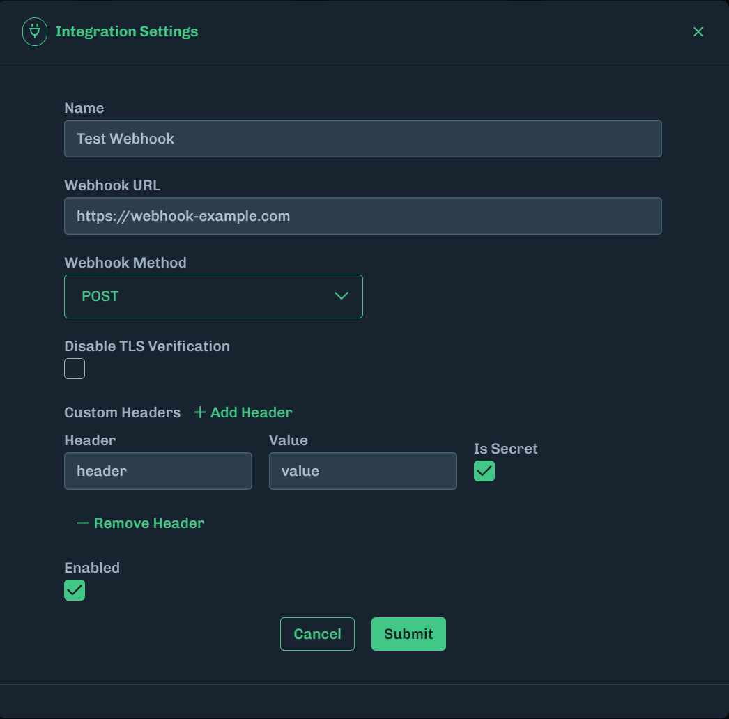 Webhook Header Values