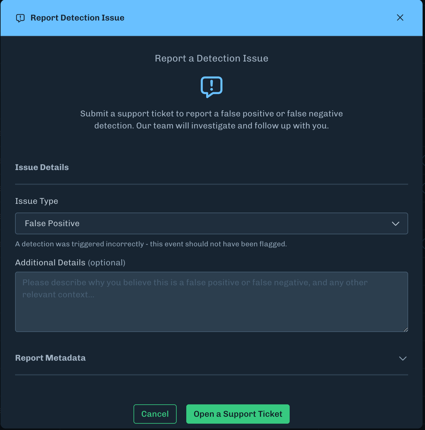 Report Detection Issue