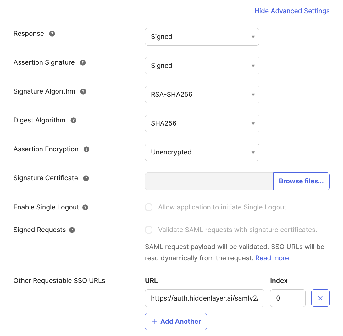Okta SAML Settings Other Requestable SSO URL
