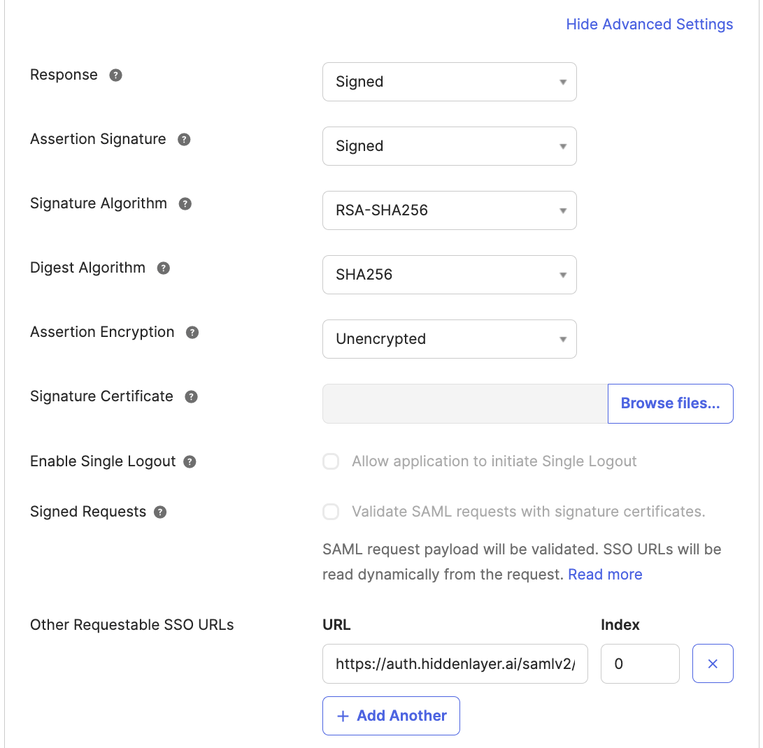 Okta SAML Settings Other Requestable SSO URL