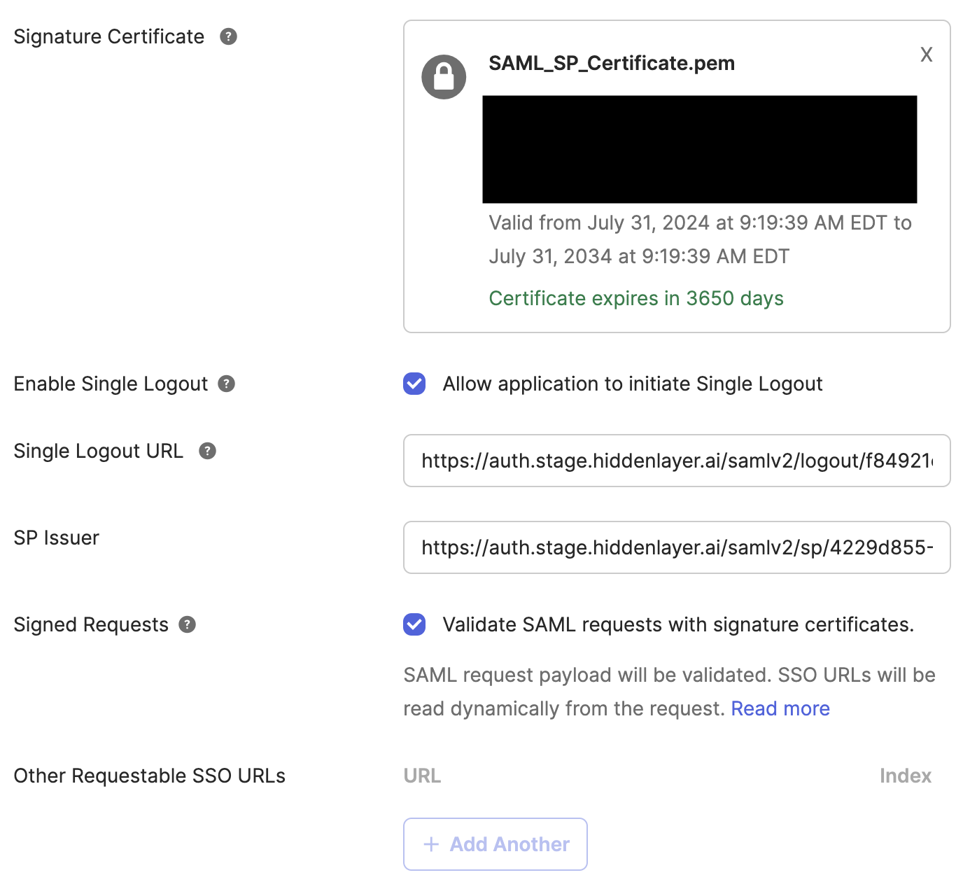 Okta SAML Settings Signature Certificate
