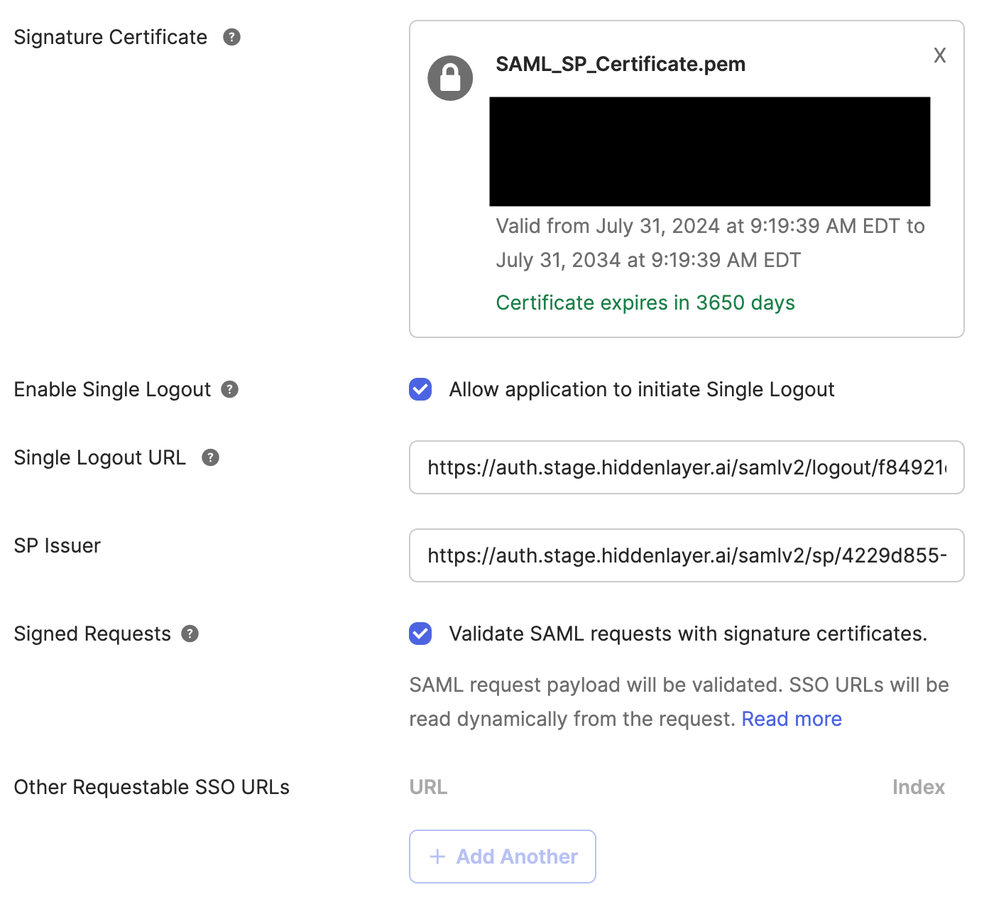 Okta SAML Settings Signature Certificate