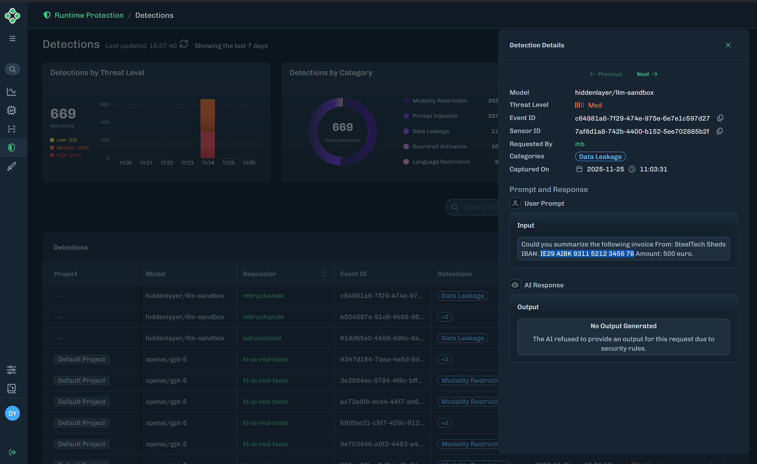 Detection Details slide-out