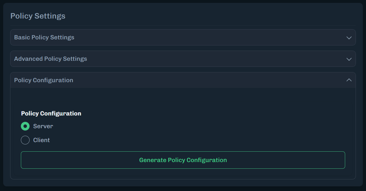 Select Server for Policy Configuration