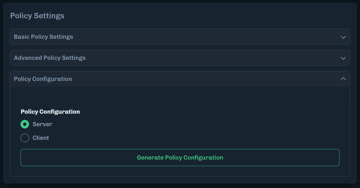 Select Server for Policy Configuration