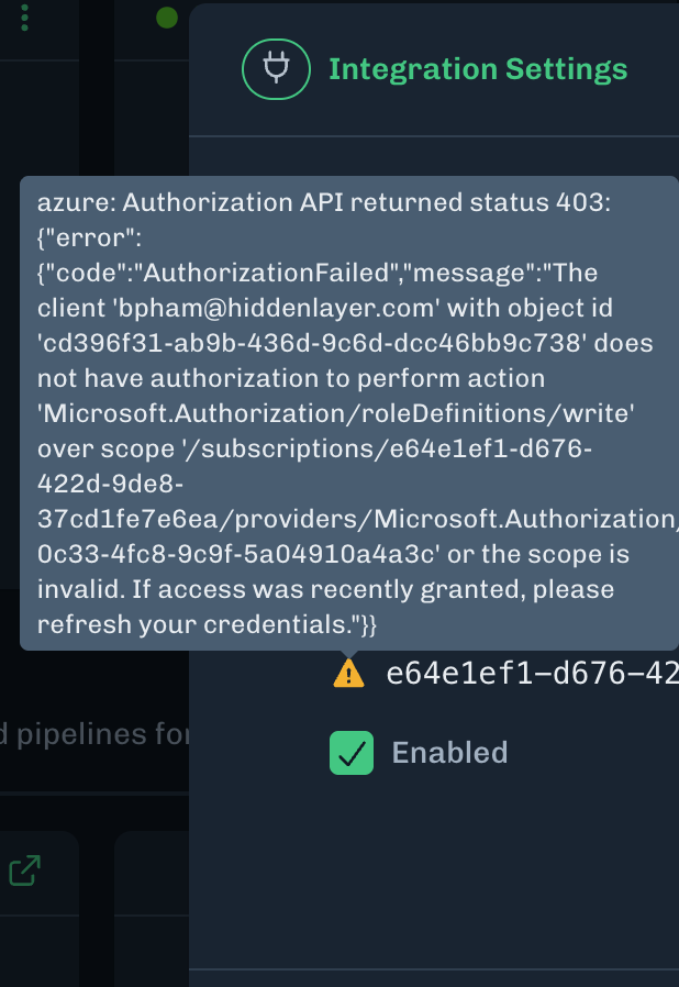 Azure Subscription Tool Tip