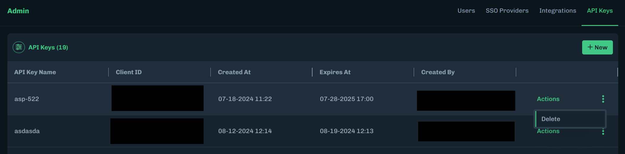 Select Action to Delete