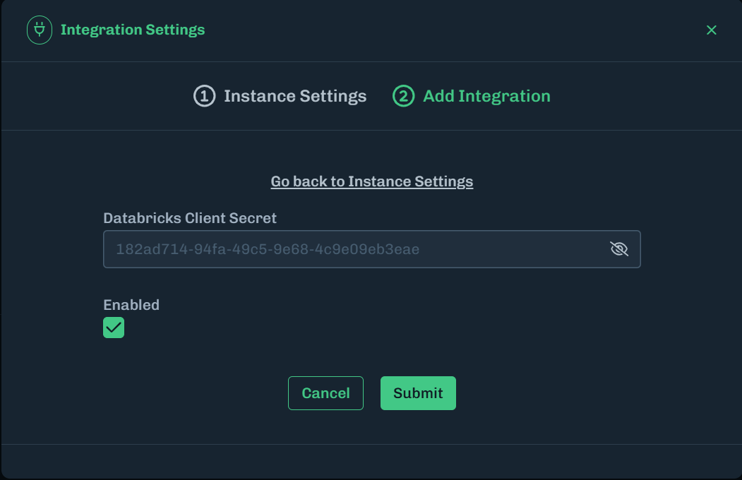 Enter Databricks Client Secret