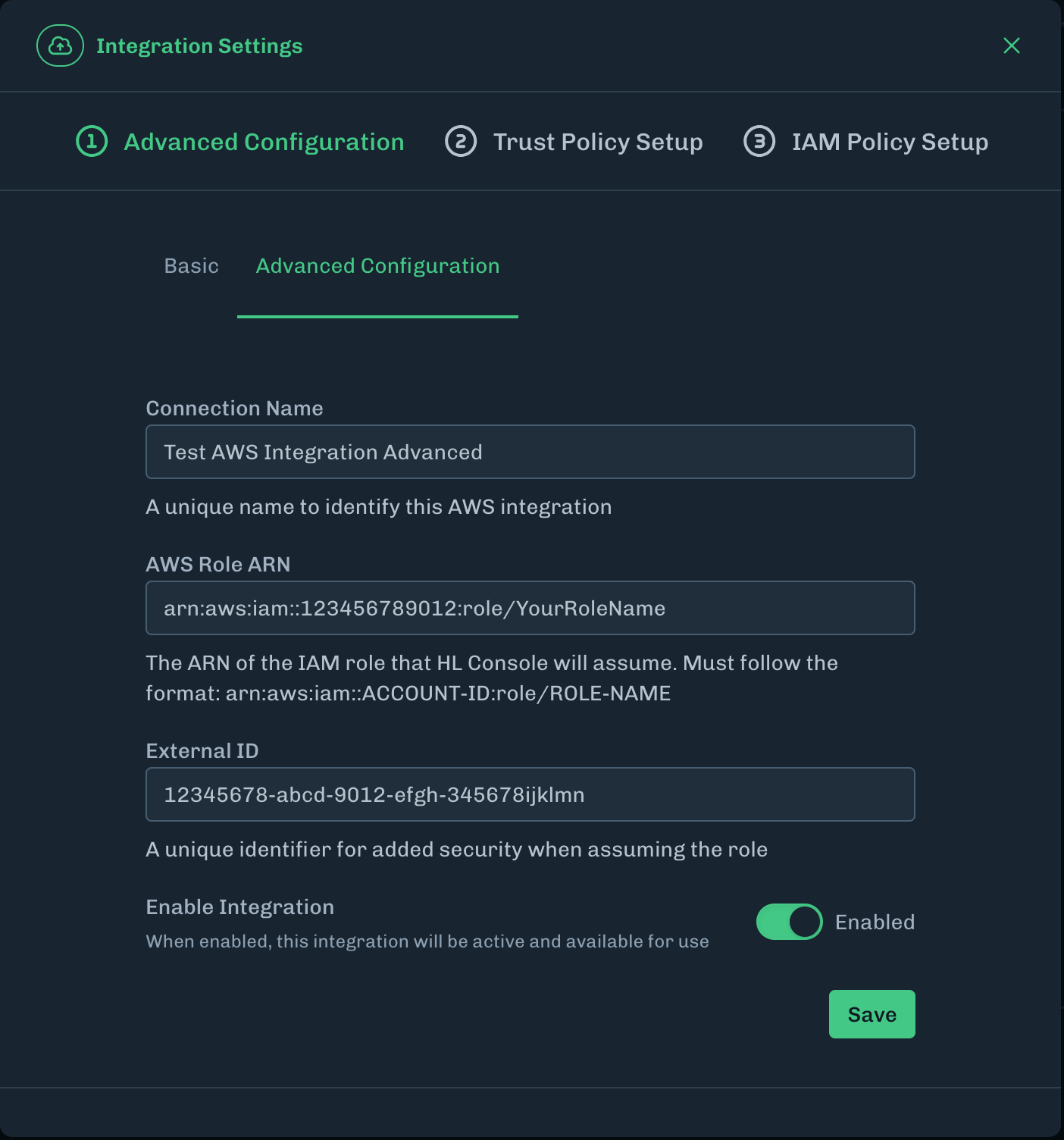 Add AWS Role ARN and External ID