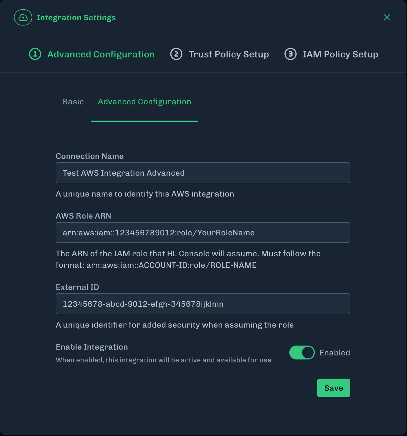 Add AWS Role ARN and External ID