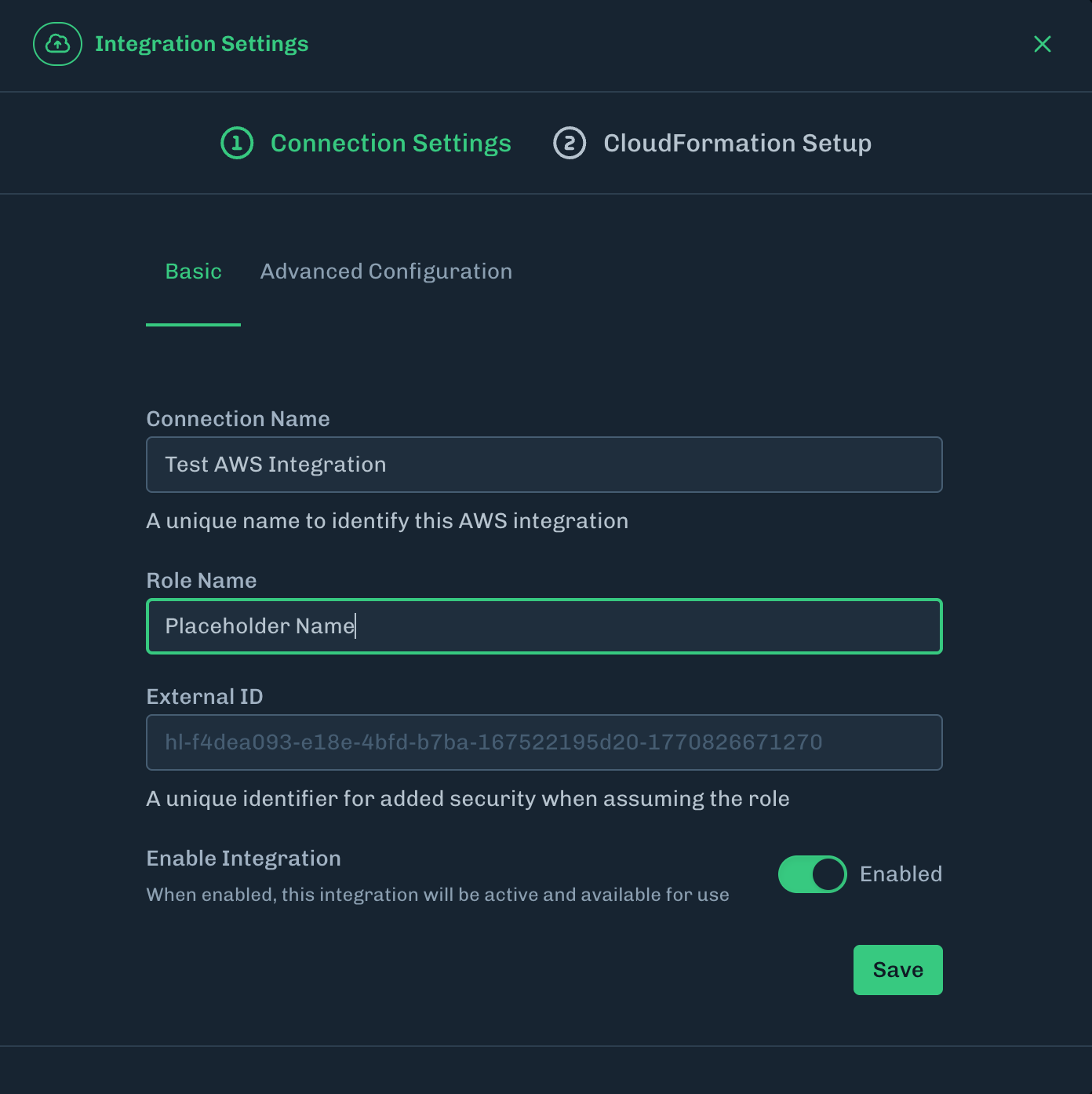 Add AWS Role ARN and External ID