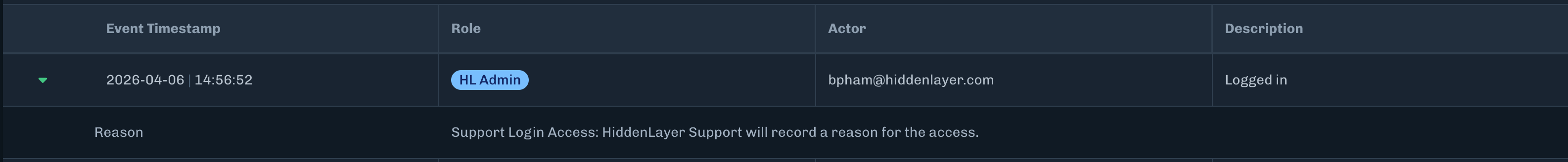 Support Login Access Audit Log