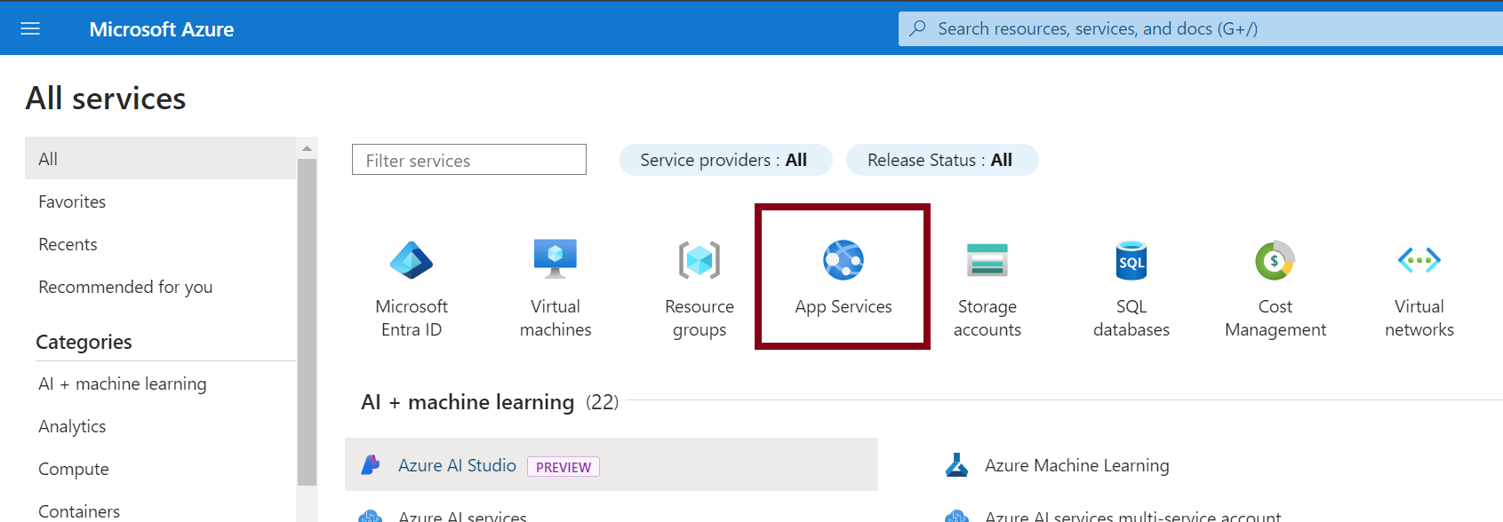 App Services Page