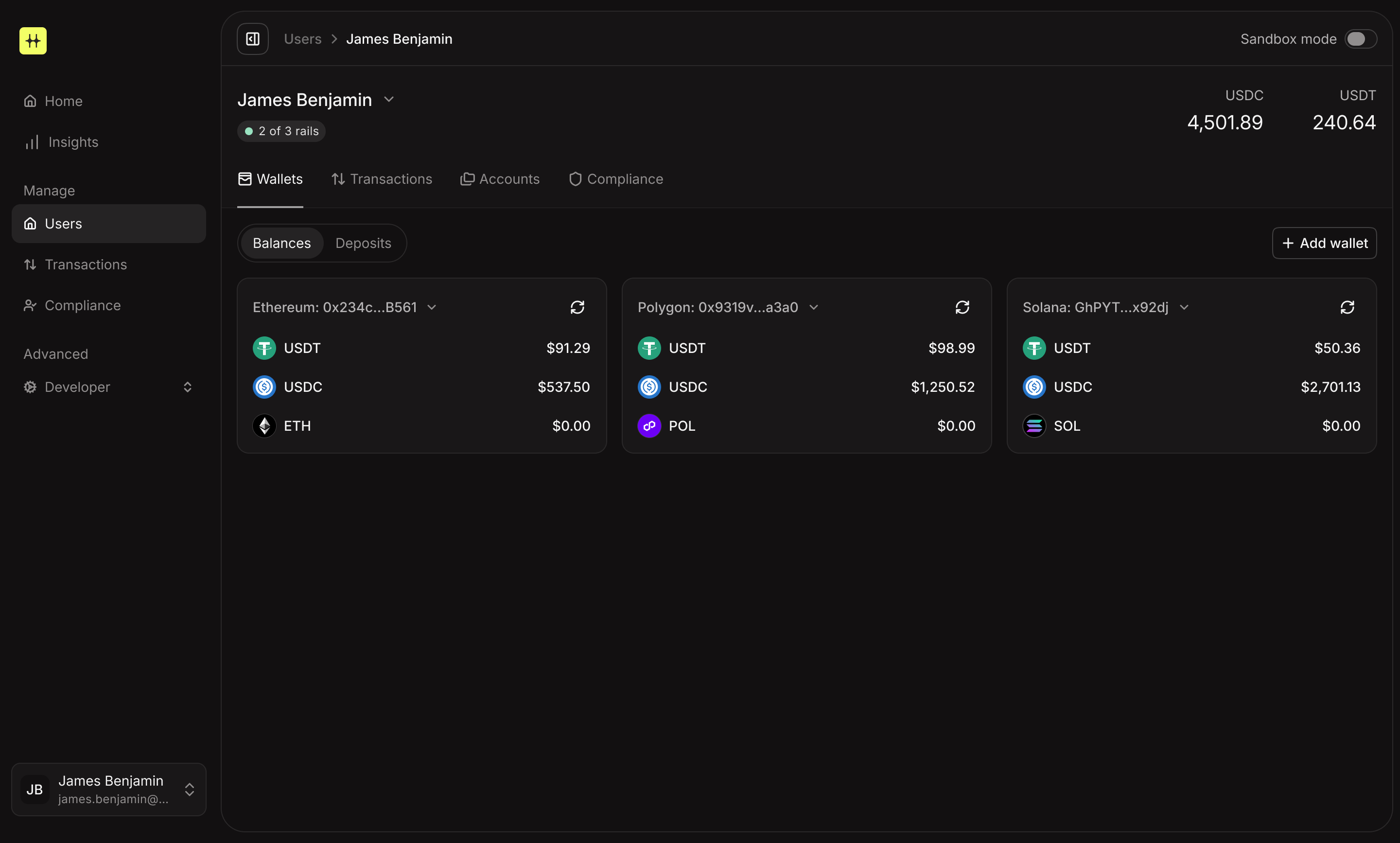 Screenshot of the HIFI Dashboard interface