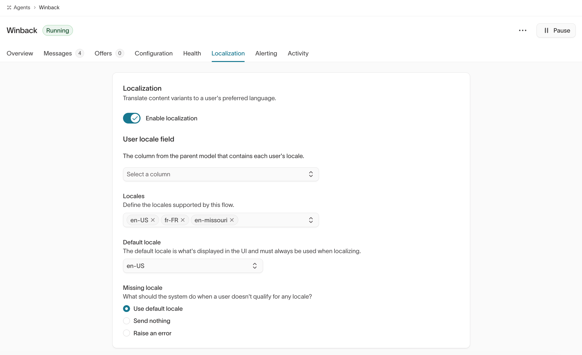Localization tab