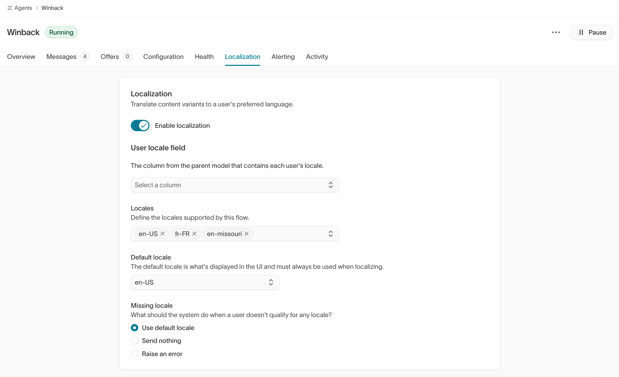 Localization tab