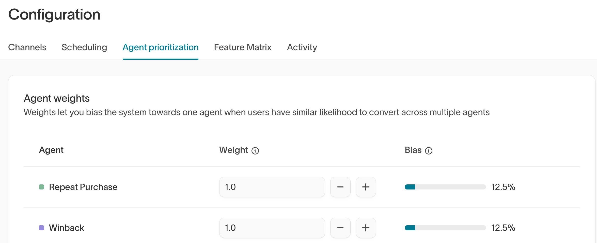 Agent prioritization tab in configuration UI