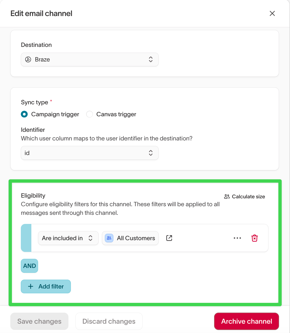 Edit channel eligibility