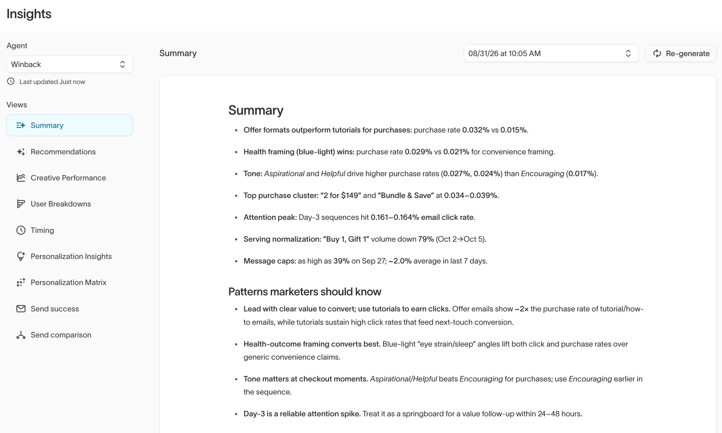 Summary report in Insights > Summary