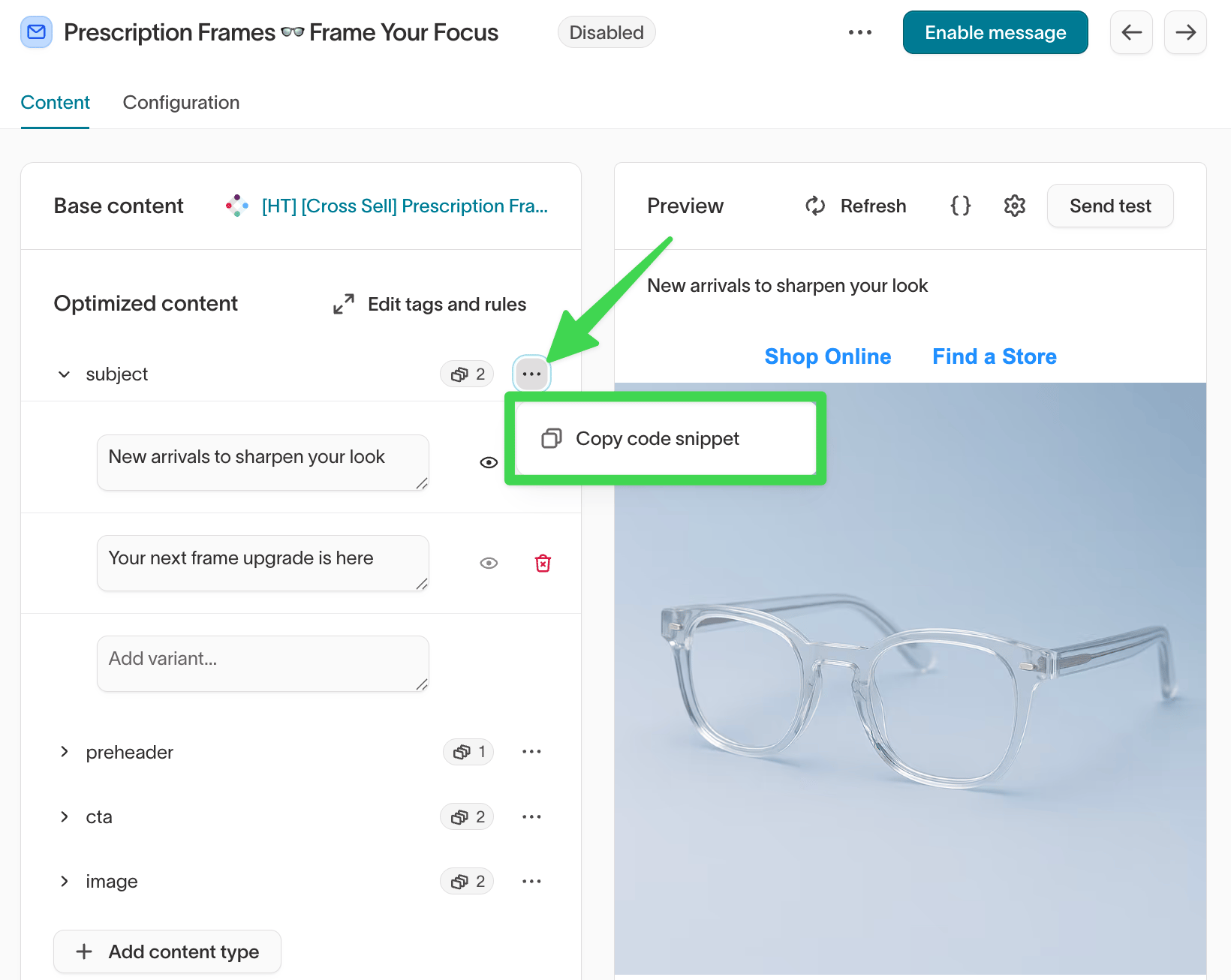 copy code snippet UI