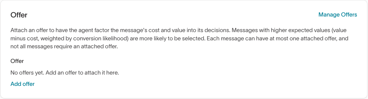 Offer section in message configuration
