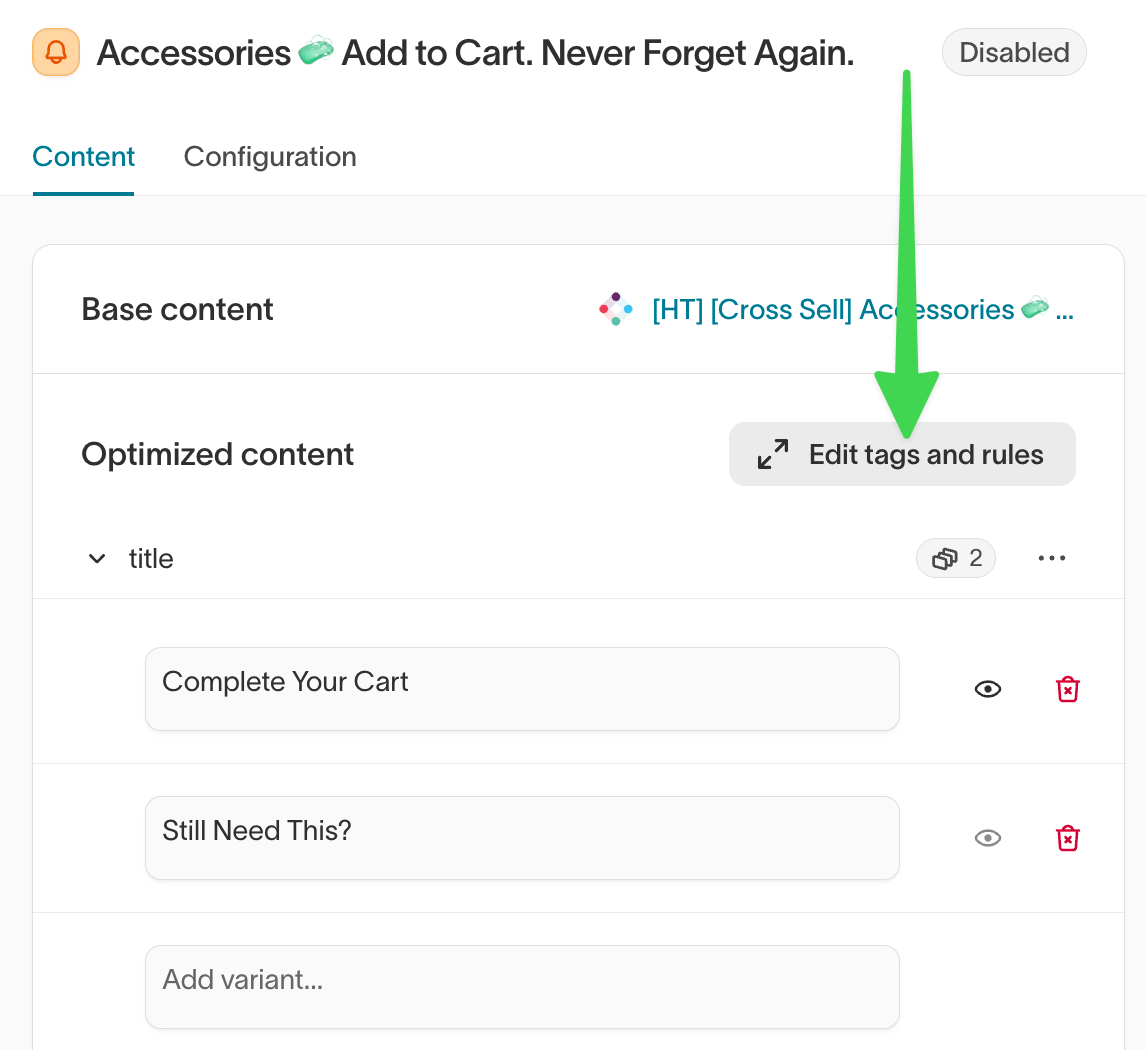 Edit tags and rules button