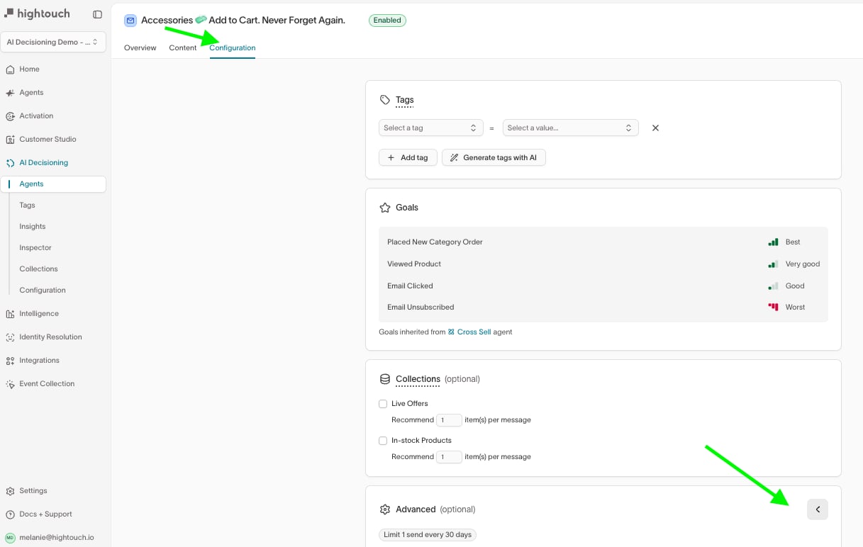 Configuration tab showing advanced tab dropdown