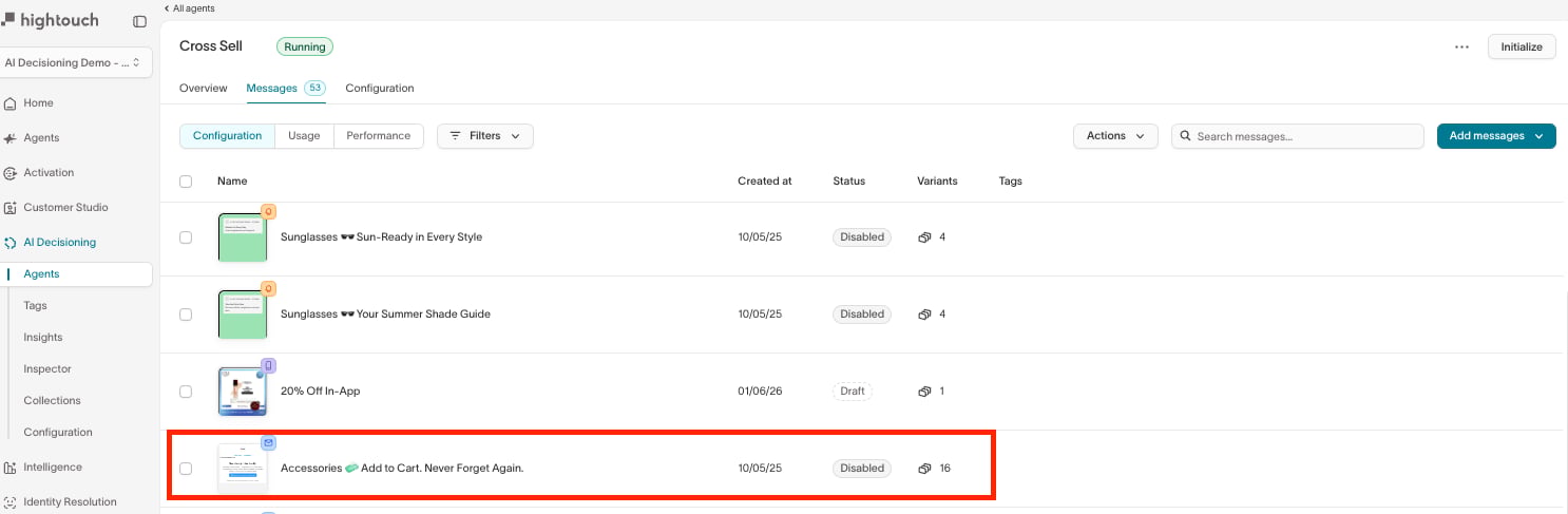 Message enabled — list view