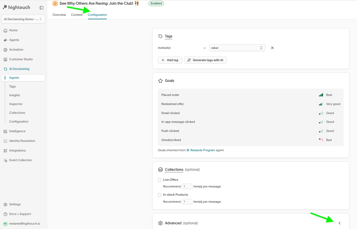 Push notification advanced configuration settings