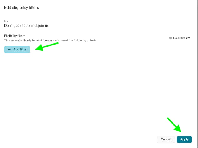 Push audience eligibility at the individual variant option level (continued)