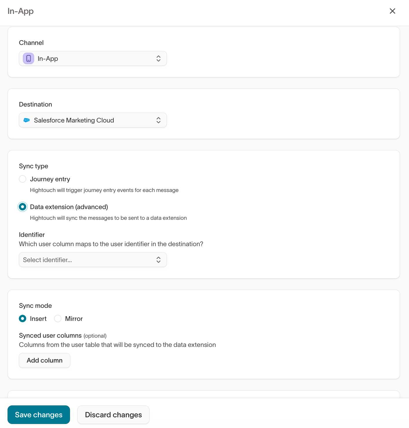 In-App channel - Data Extension