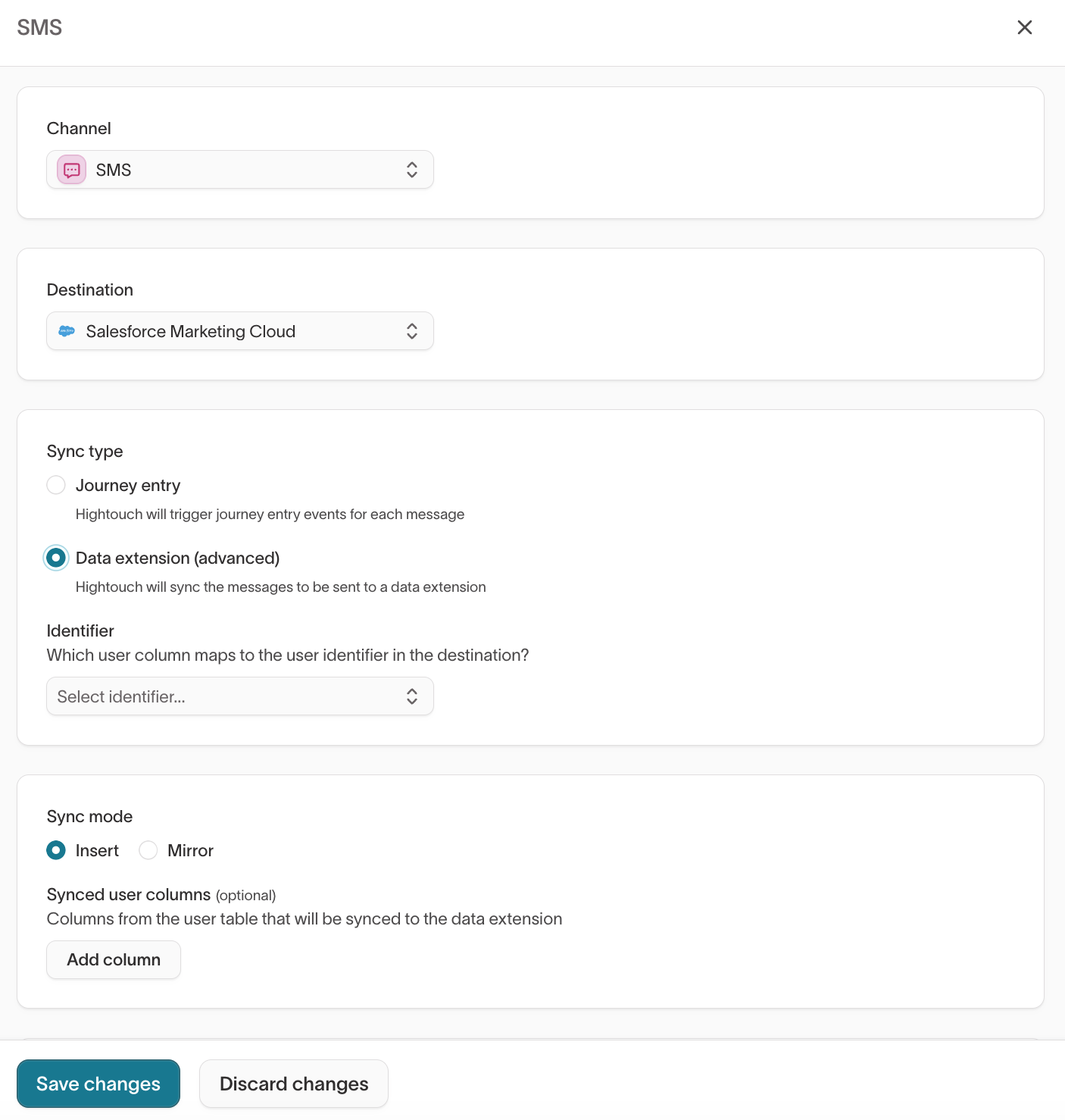 SMS channel - Data Extension