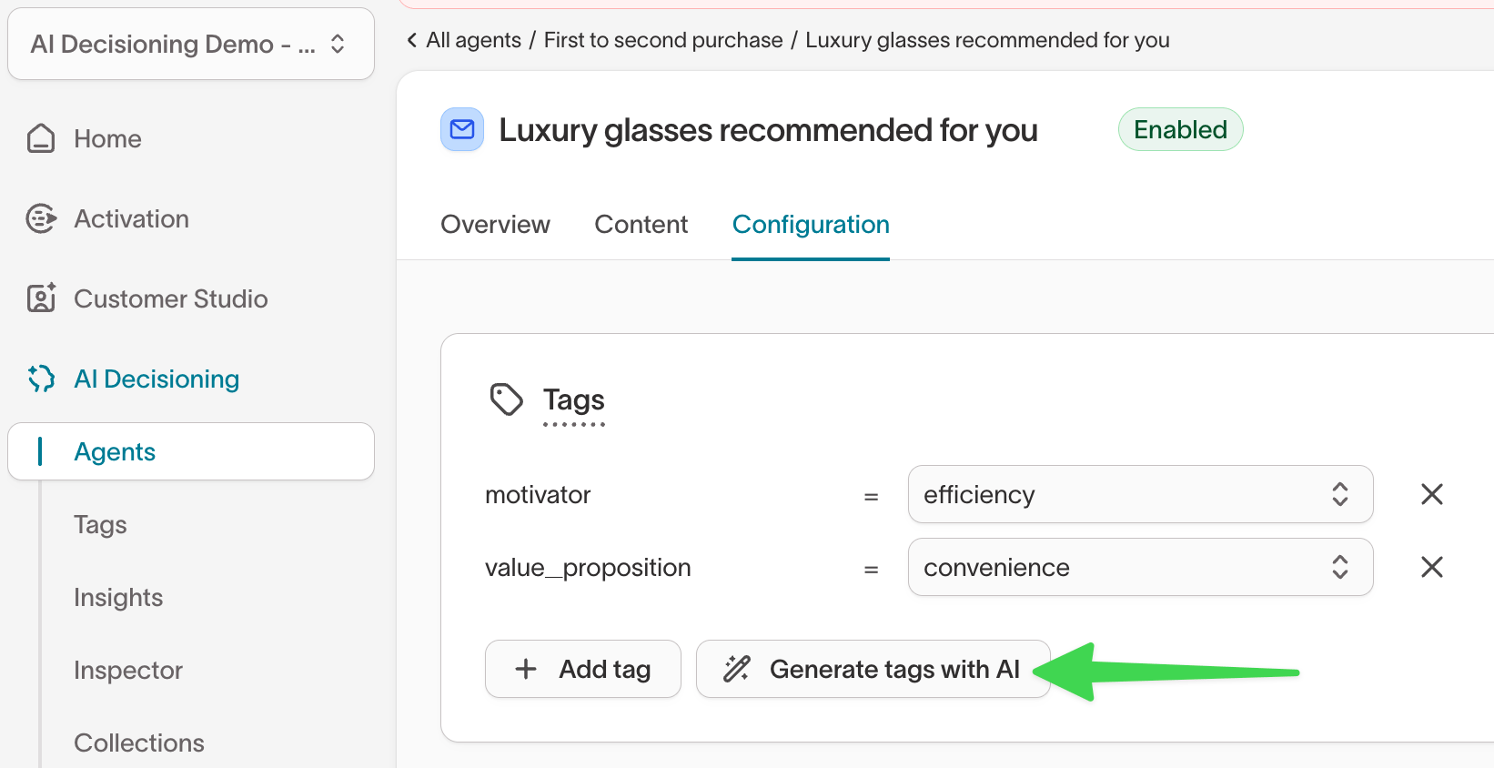 Add AI generated tags in agents view