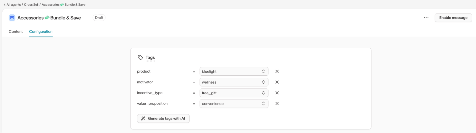 Message-level tag configuration