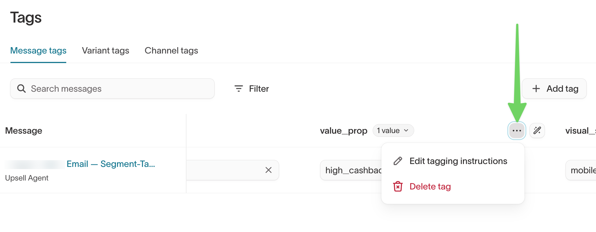 Tag instructions UI navigation