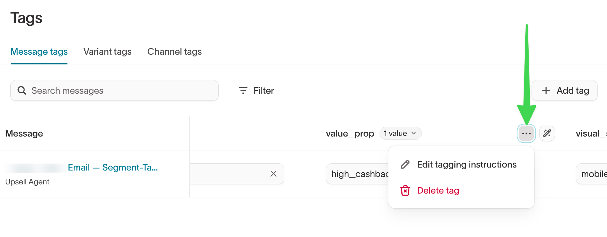 Tag instructions UI navigation